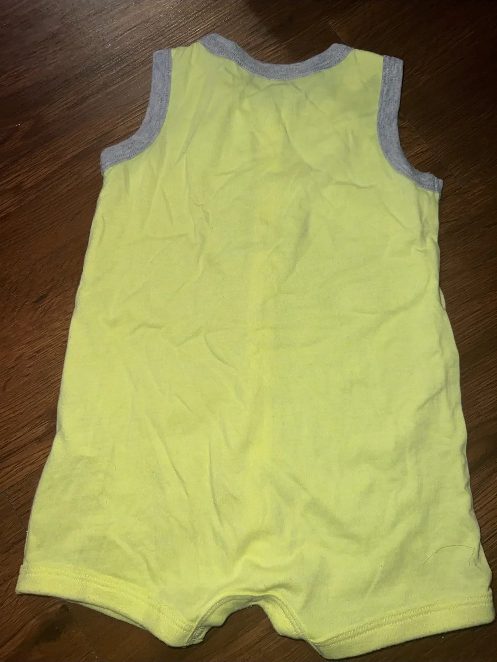 Carter's Yellow Sleeveless Romper with Gray Trim and Duck Pocket